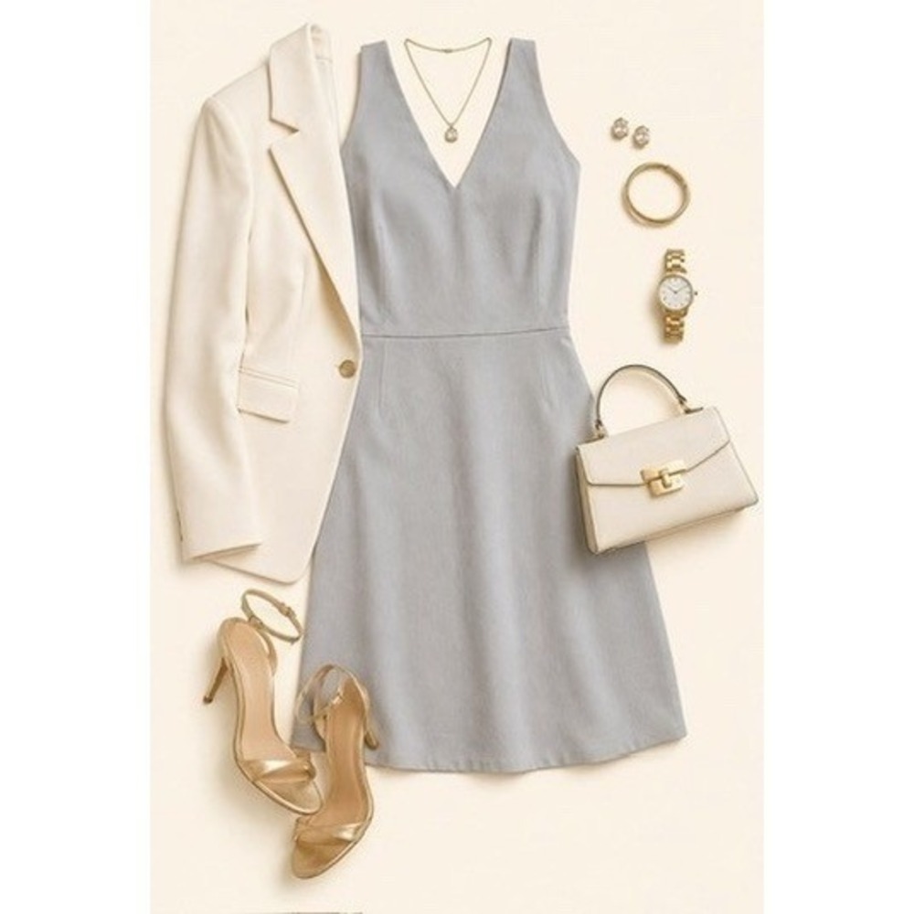 Helmut Lang Gray, V-Neck, Sleeveless, Structured, Mini Dress‎ Women's Size 4